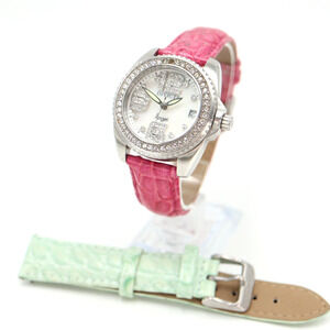 Invicta Angel Womens Watch 38mm MOP Dial 1118 Extra Leather Strap w/ New Battery